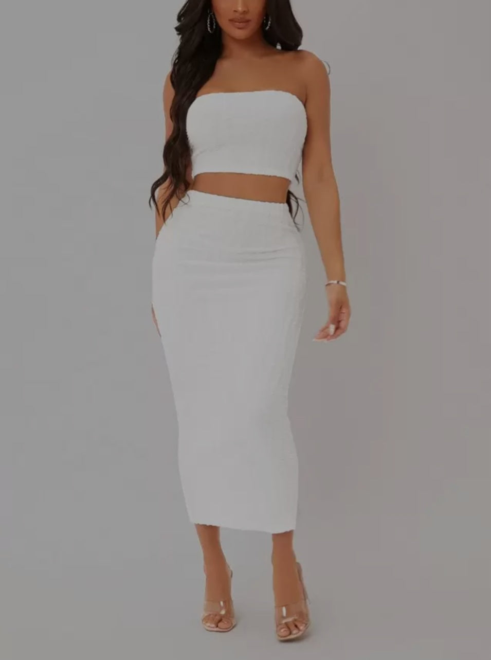 Frost Me Twice Winter Edition Crop Top Skirt Set - White
