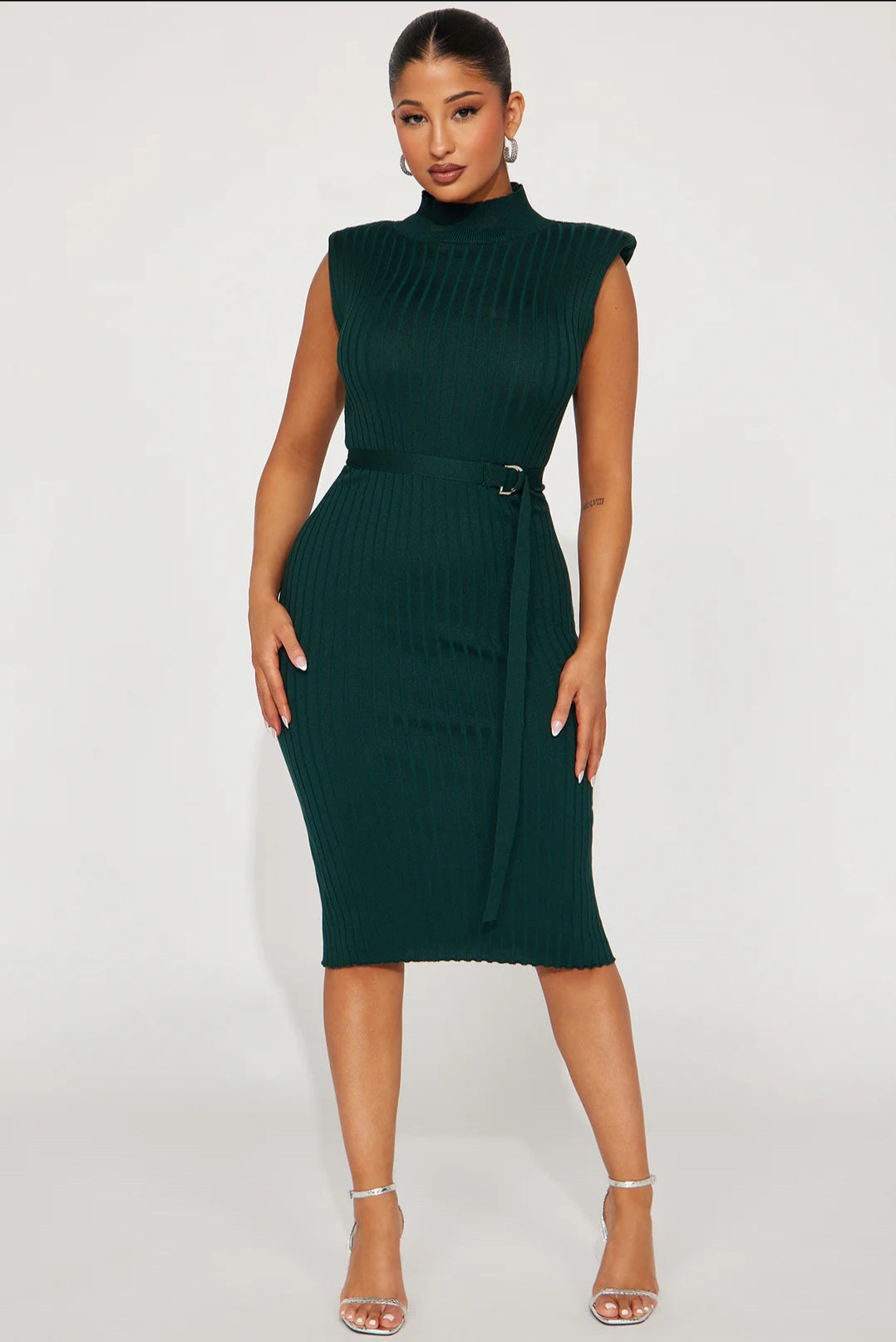 Money Moves Only Mock Neck Midi Dress - Green