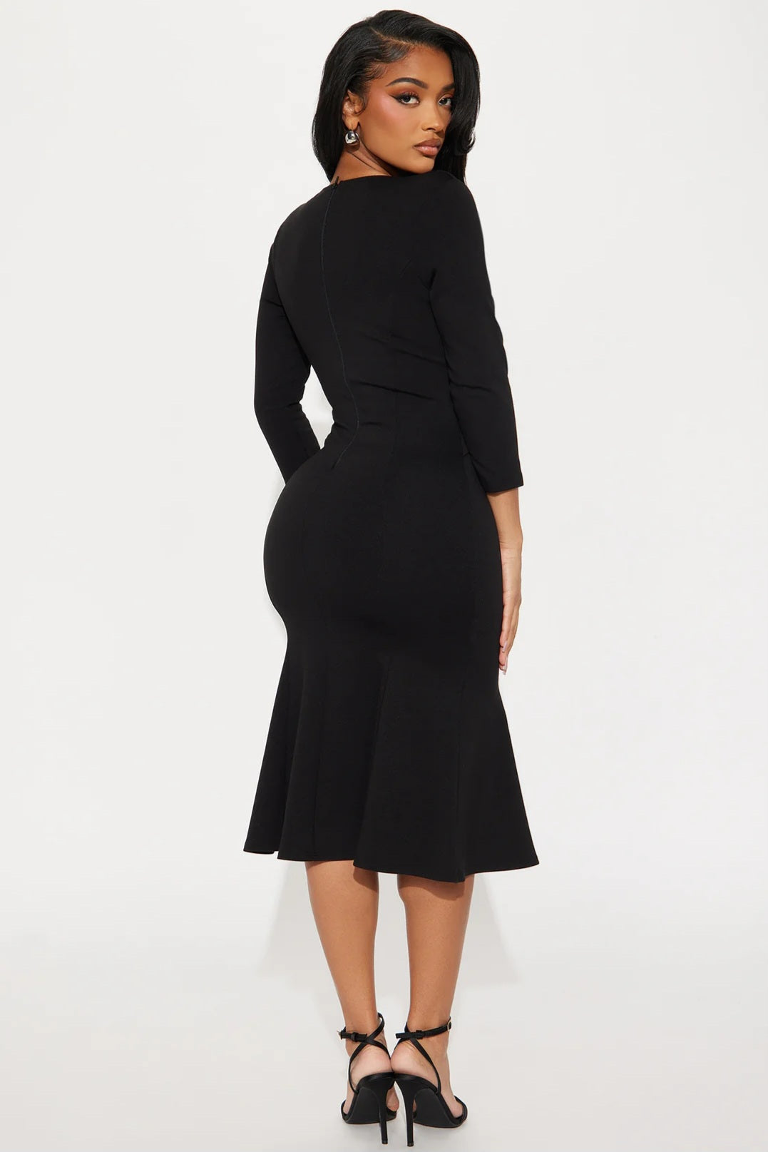 Blackout Elegance Mermaid Midi Dress - Black