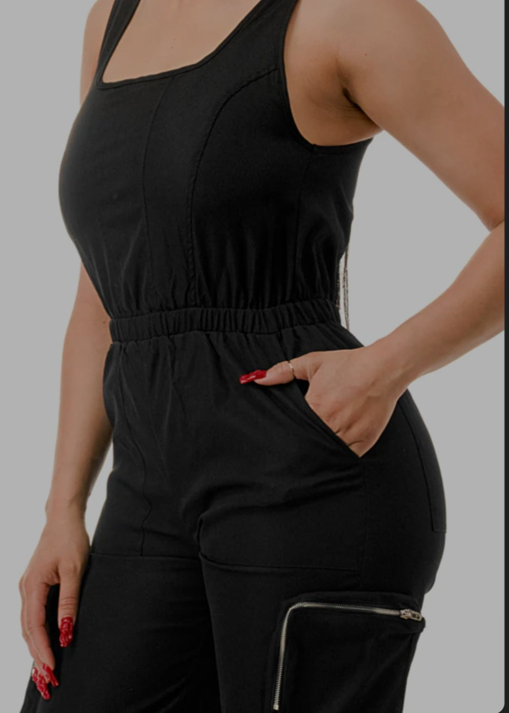 Luxe Cargo Linen Jumpsuit - Black