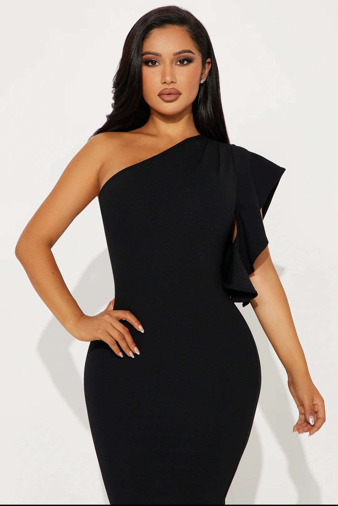 Ocean Eyes One-Shoulder Midi Dress - Black
