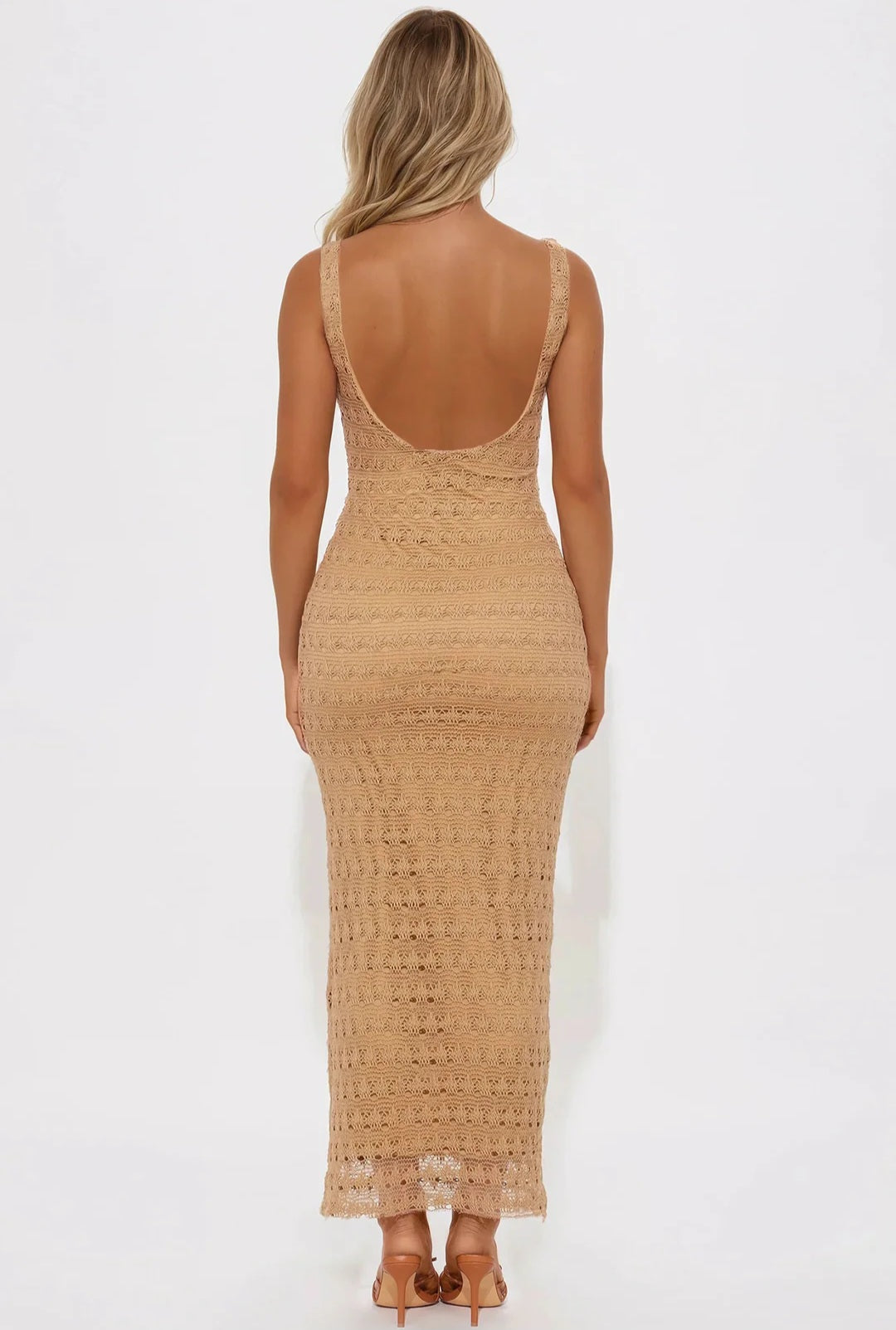 Champagne Brunch Crochet Maxi Dress - Brown