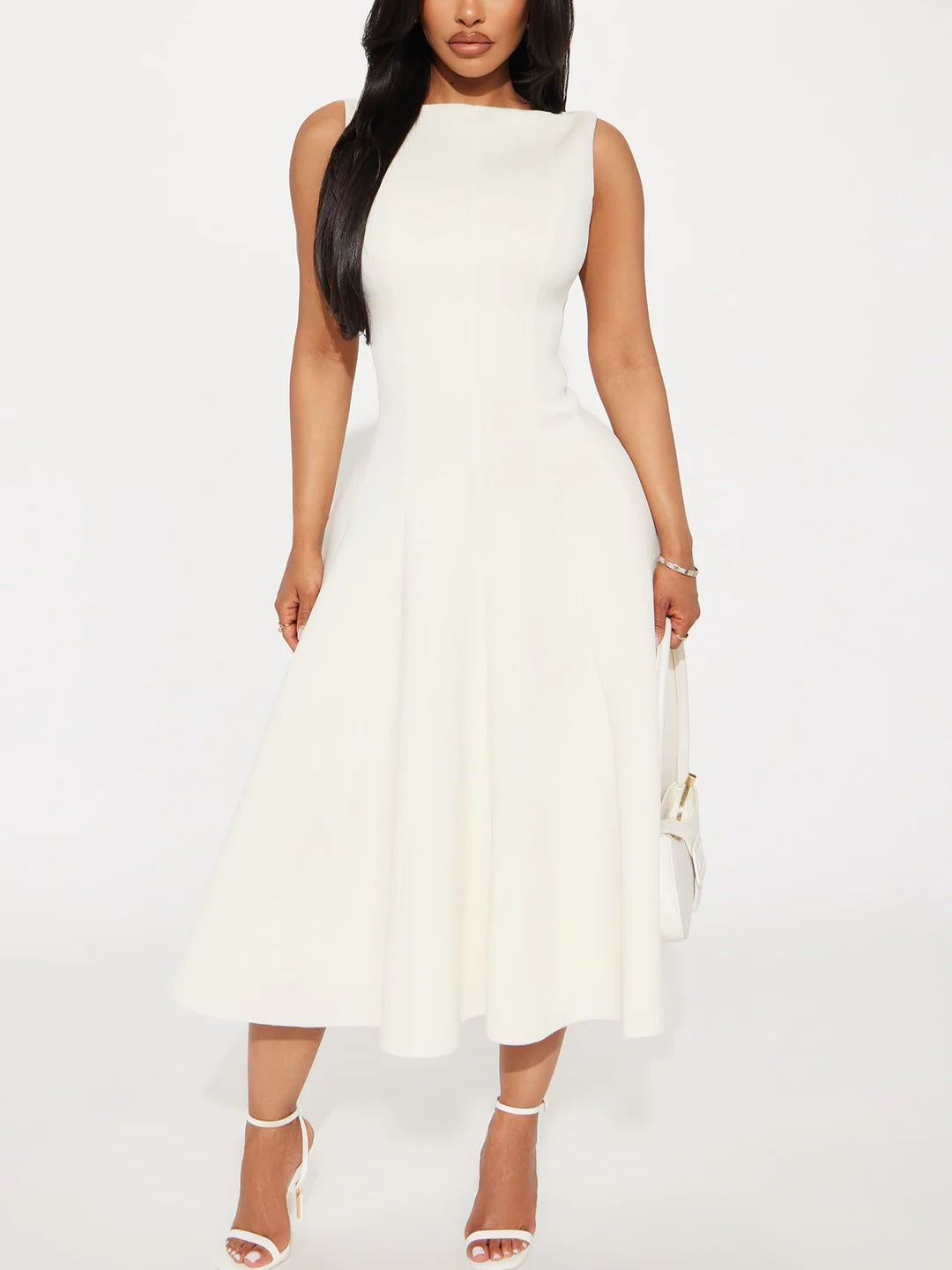 Cream Of The Chic Pleated Midi Dress - Ivory