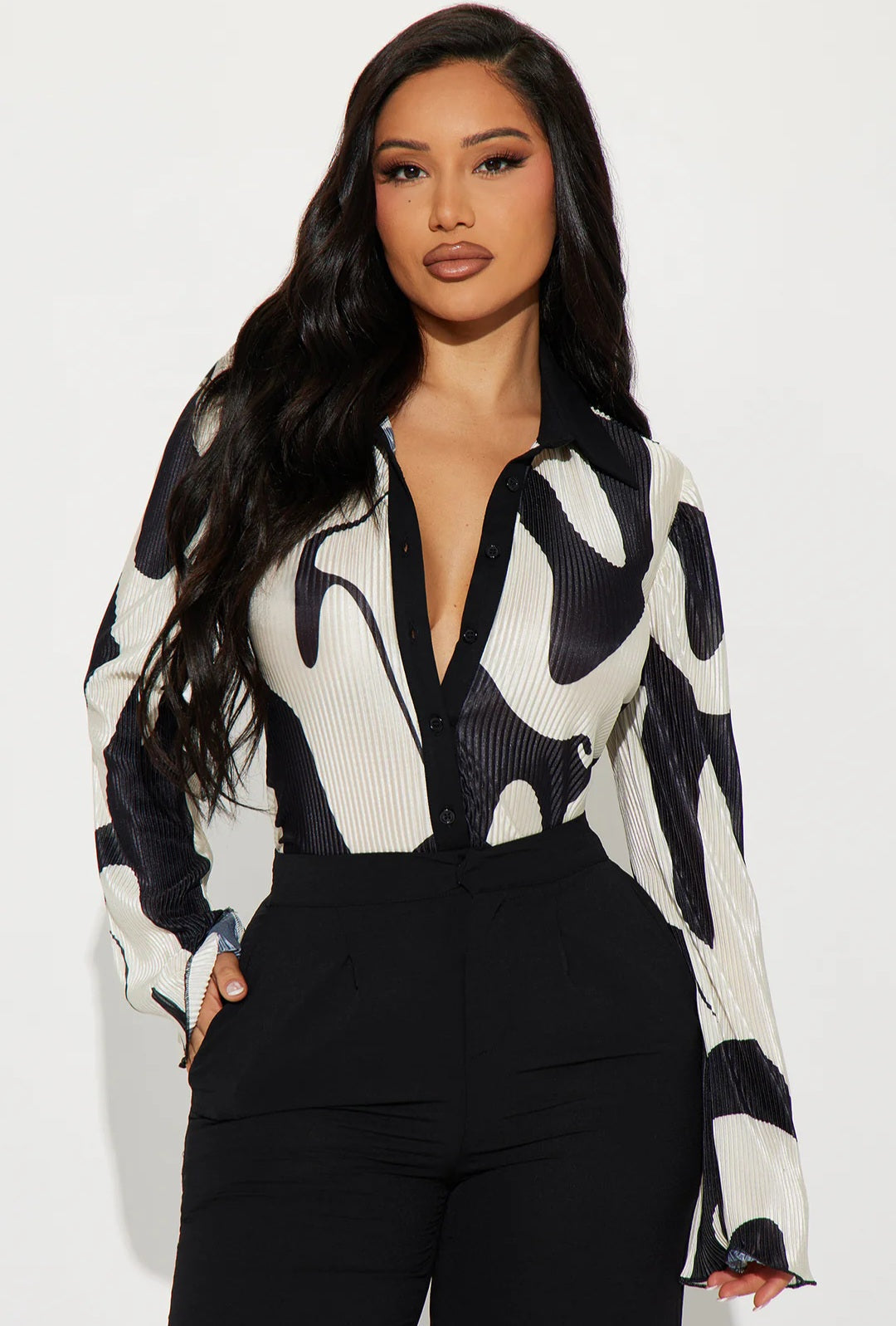 Power Play Button Up Monochrome Muse Top - Black/White