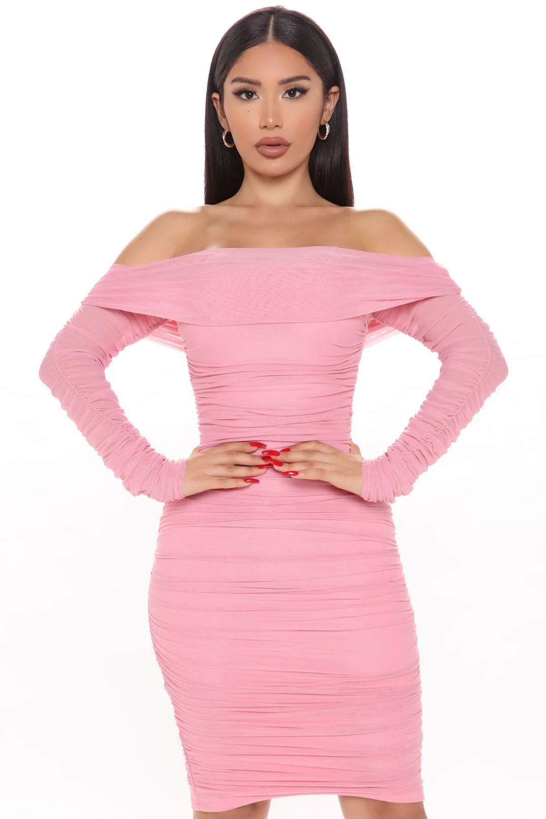 Blush Hour Ruched Off Shoulder Midi Dress - Pink