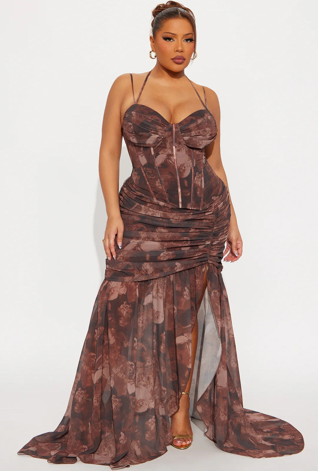 Sultry Sin Floral Chiffon Maxi Dress - Brown/Combo