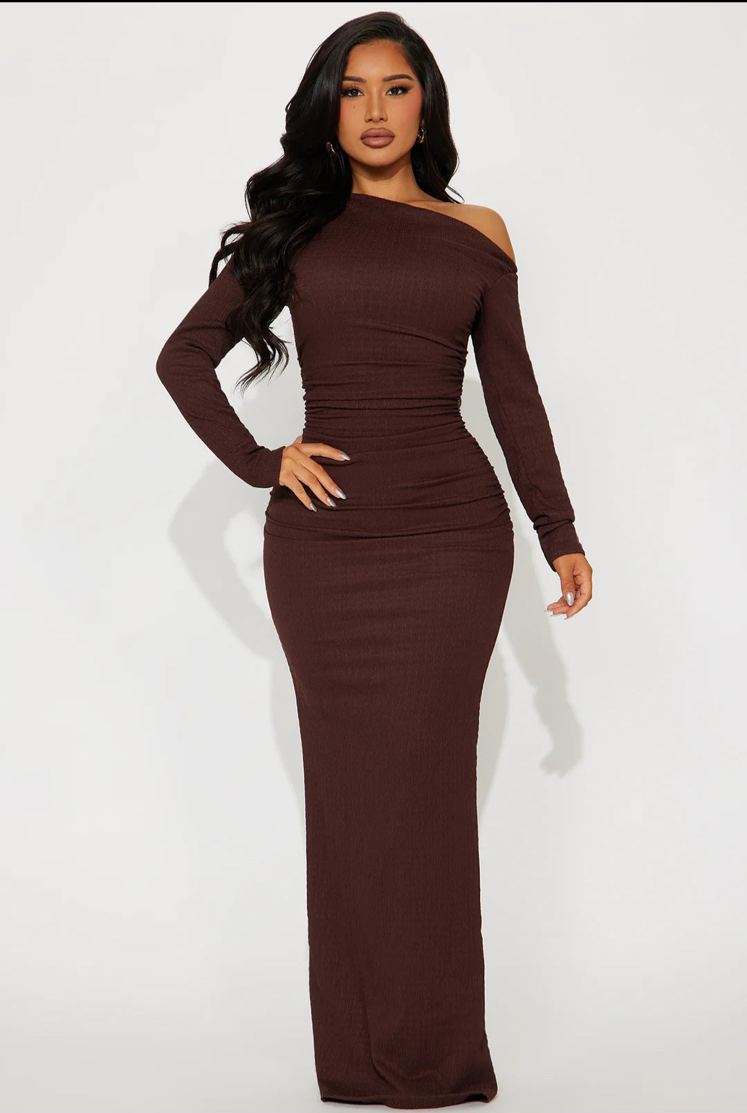 Chocolate Temptation Off Shoulder Maxi Dress - Brown