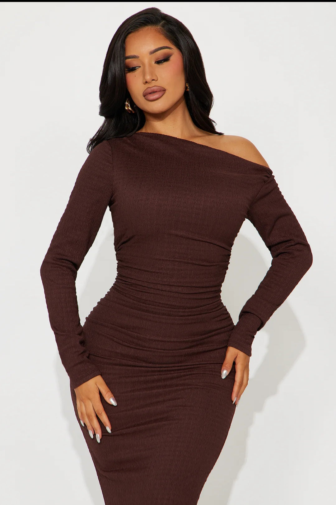Chocolate Temptation Off Shoulder Maxi Dress - Brown