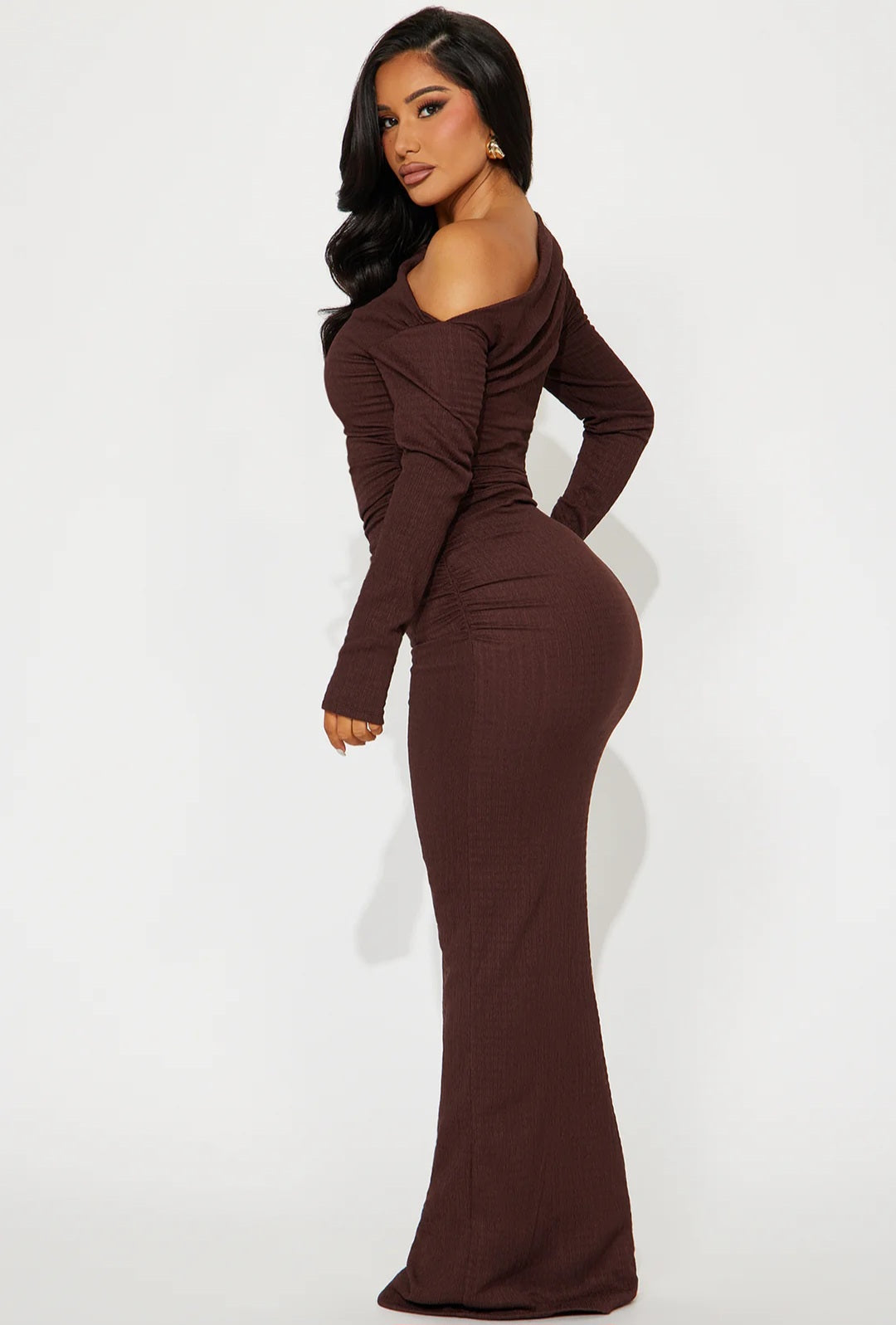 Chocolate Temptation Off Shoulder Maxi Dress - Brown