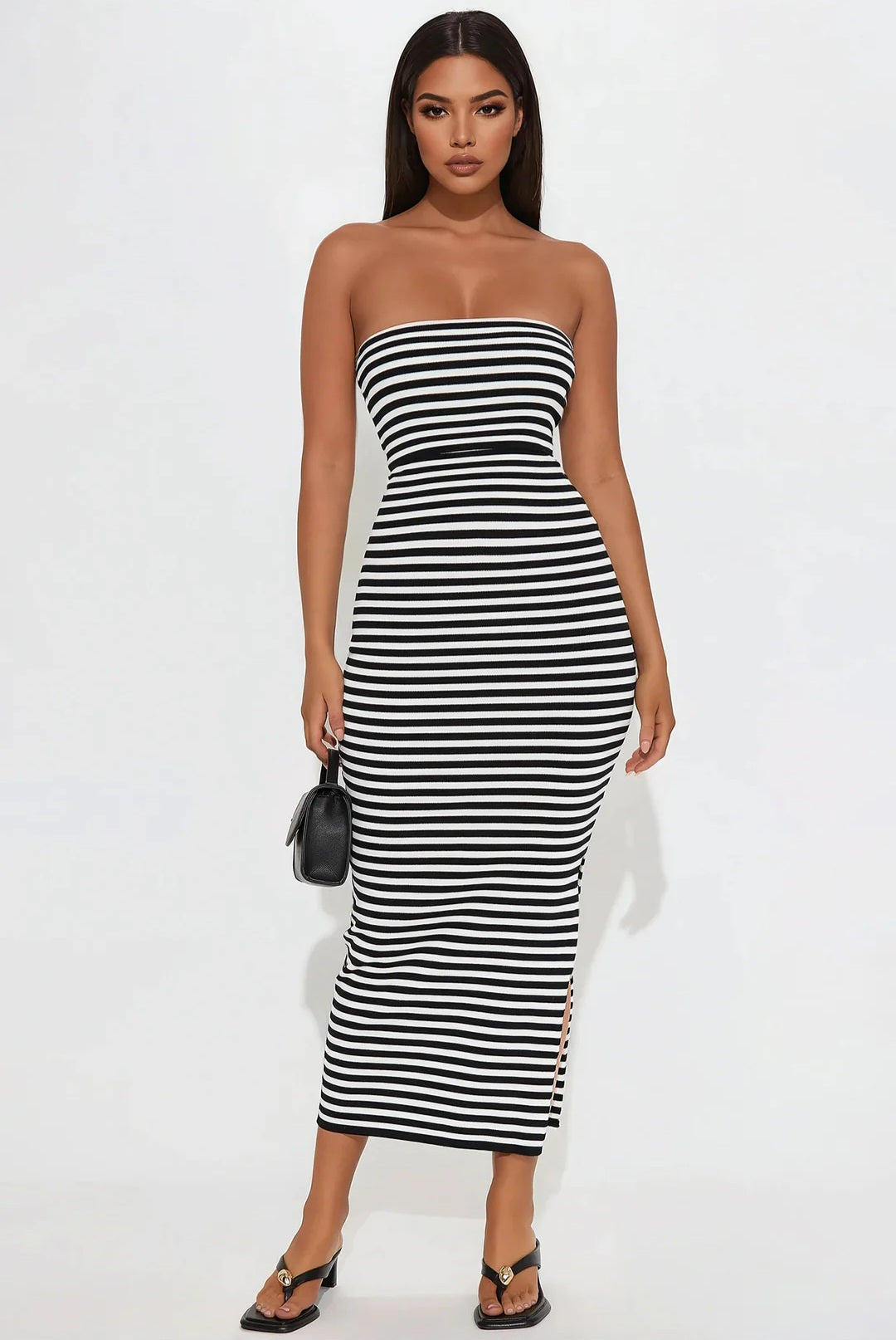 Sleek in Stripes Maxi Tube Dress - Black/Combo