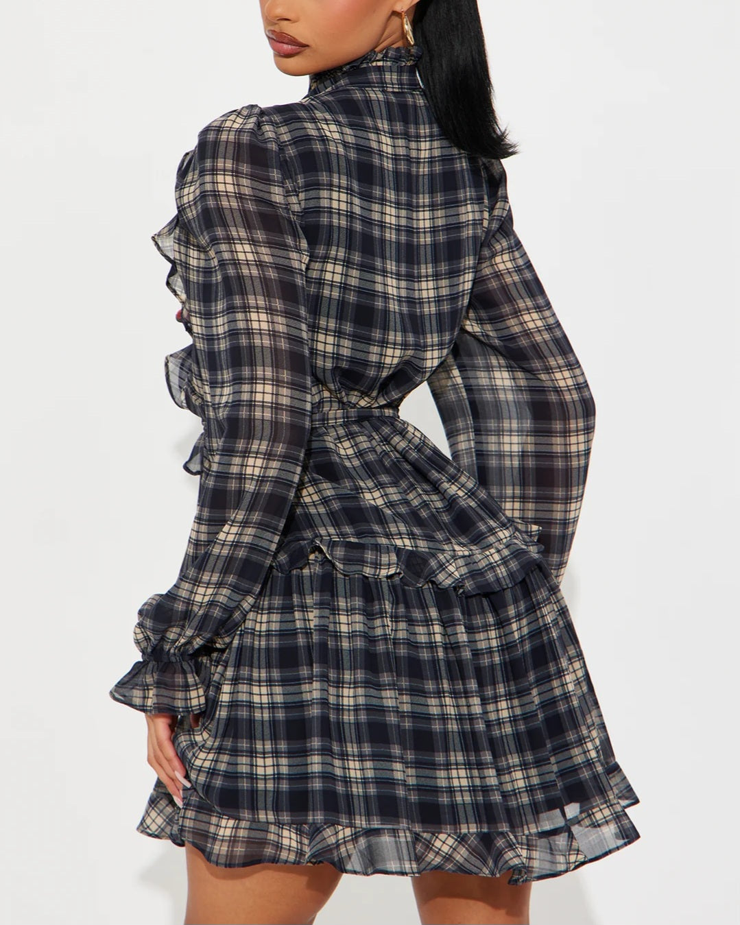 Ruffle My Rules Plaid Chiffon Mini Dress - Black/Combo