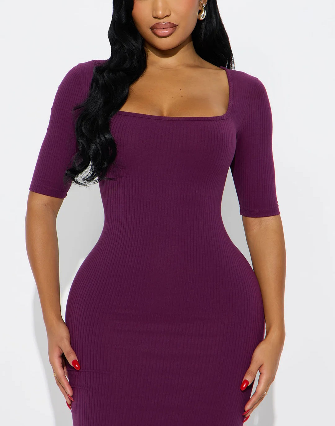 Boss Ambition Square Neck Midi Dress - Plum