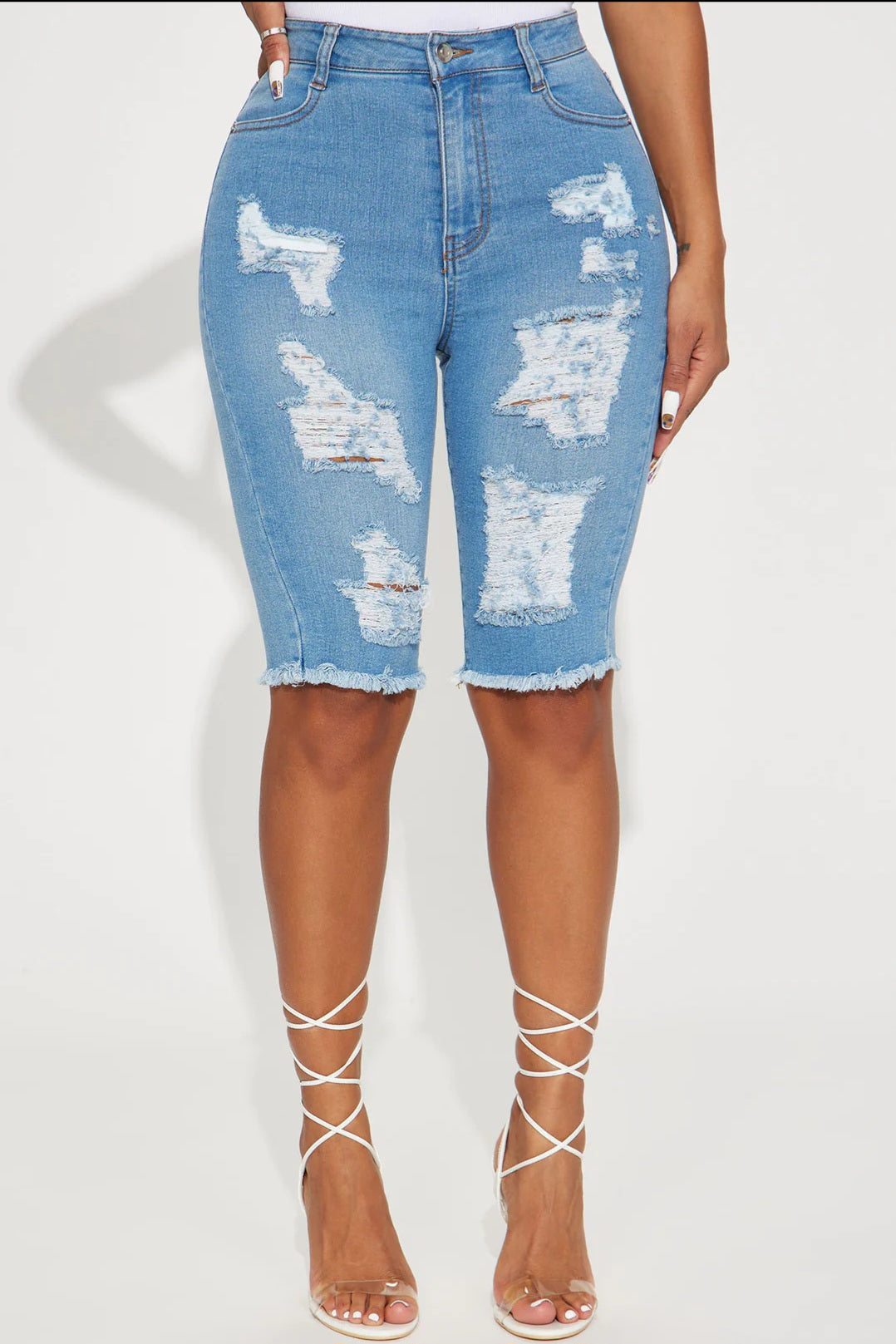 Shred It & Slay Denim Bermuda Shorts - Light Wash