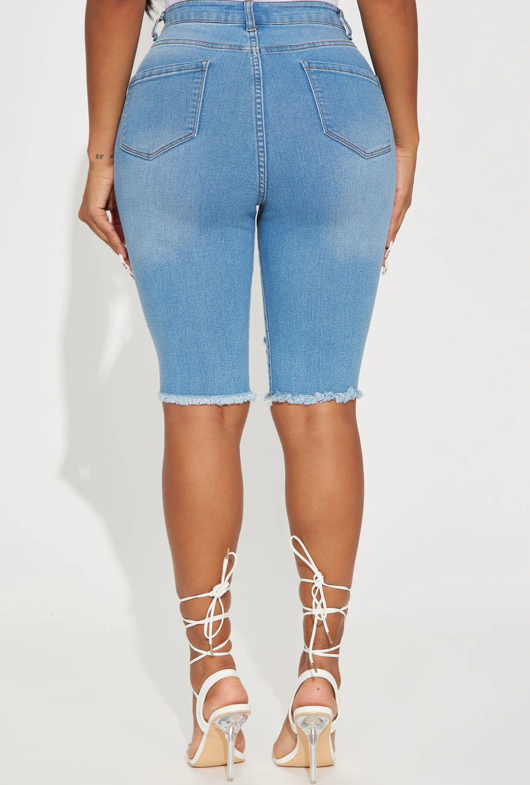 Shred It & Slay Denim Bermuda Shorts - Light Wash