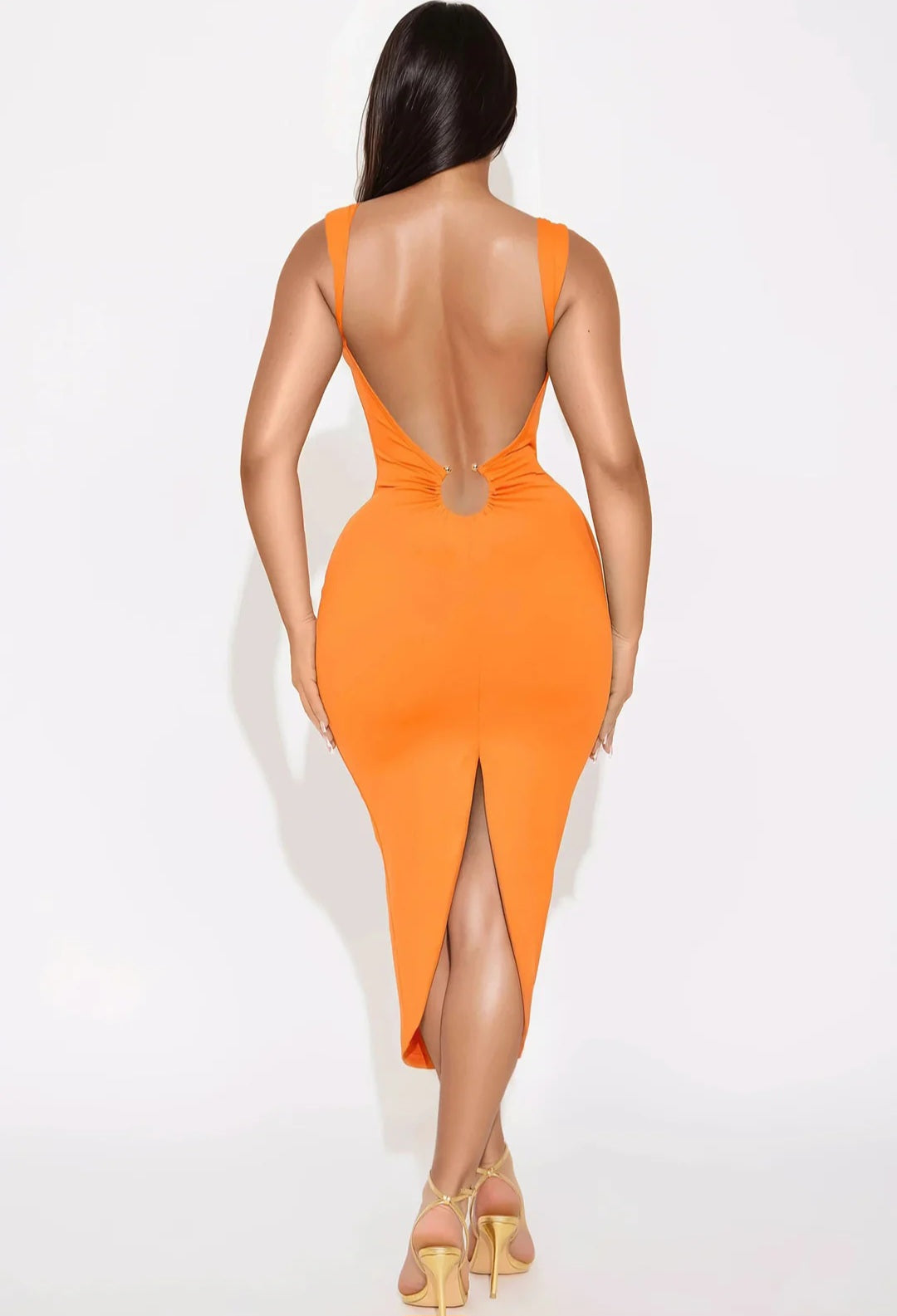 Tropical Tease Backless Midi Dress - Orange