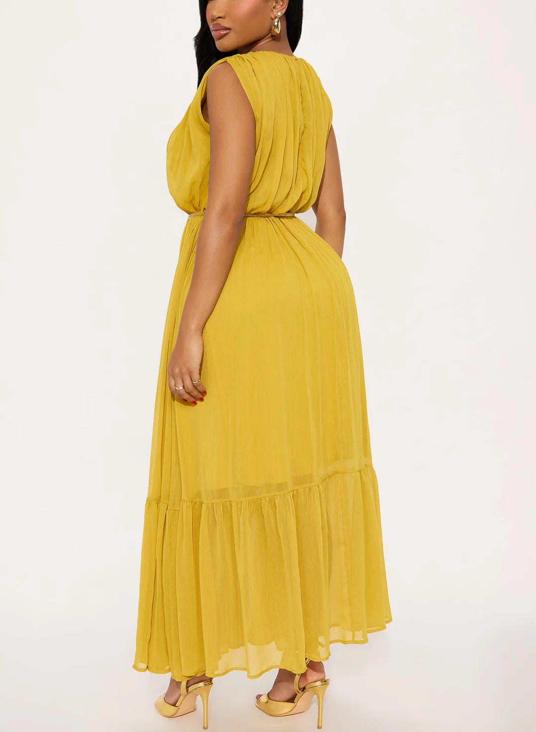 Citrine Charm Chiffon Flowy Maxi Dress - Mustard