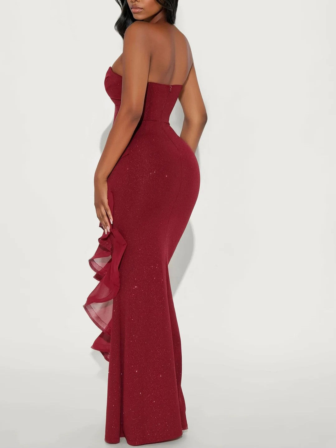 Red Carpet Rapture Glitter Maxi Gown - Wine