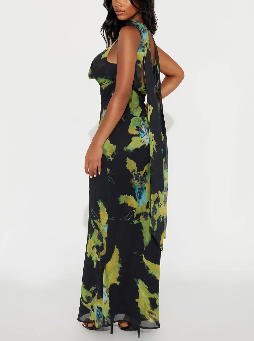 Painted Desire Chiffon Abstract Maxi Dress - Black/Green