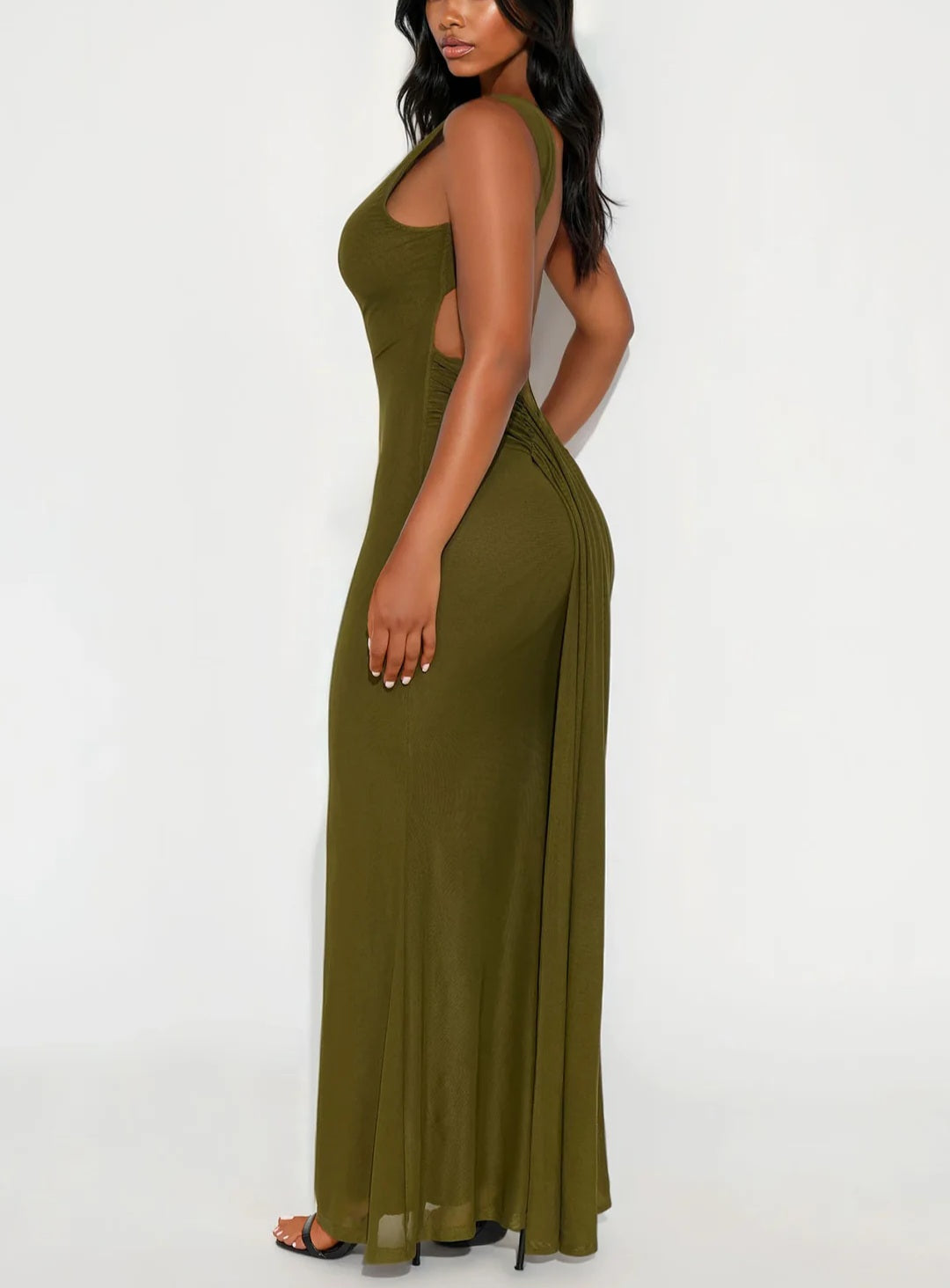 Eyes On Me Backless Maxi Dress - Olive