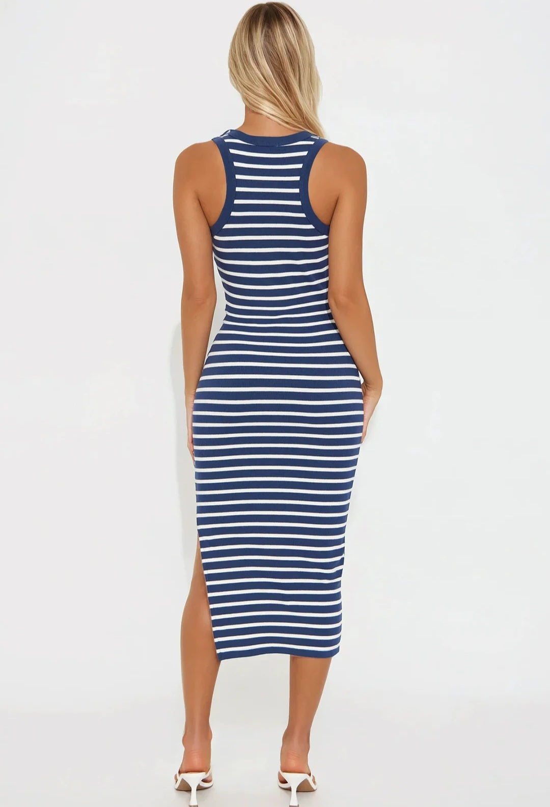 Sail Away Ribbed Striped Midi Dress - Navy/Combo