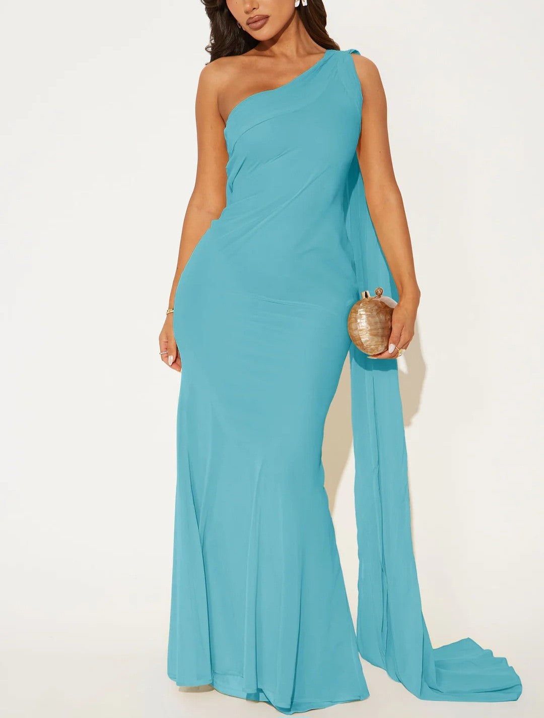 Santorini Siren Chiffon Maxi Dress - Aqua