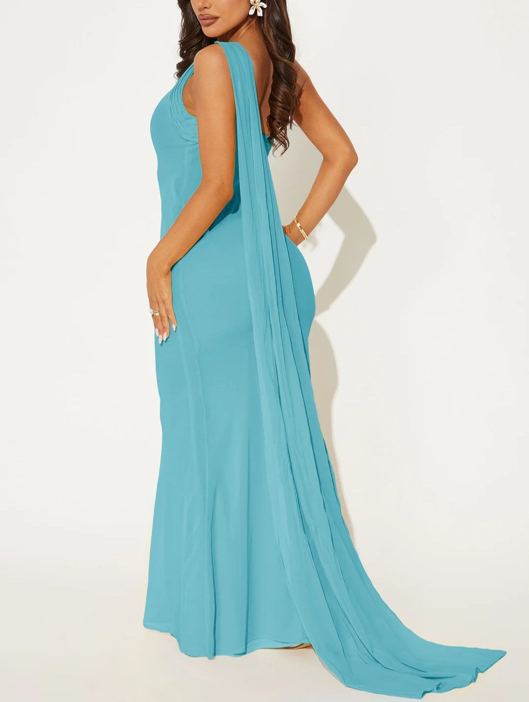 Santorini Siren Chiffon Maxi Dress - Aqua