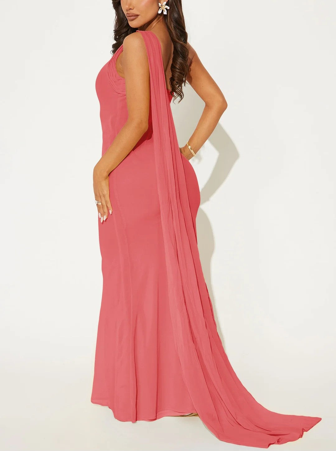 Santorini Siren Chiffon Maxi Dress - Coral
