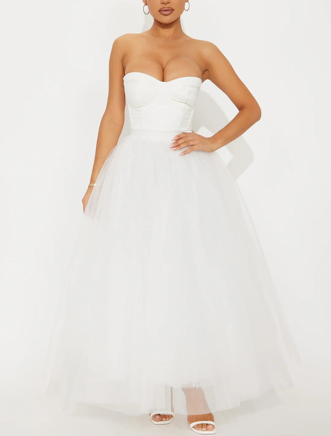 Heaven Sent Corset Tulle Midi Dress - White