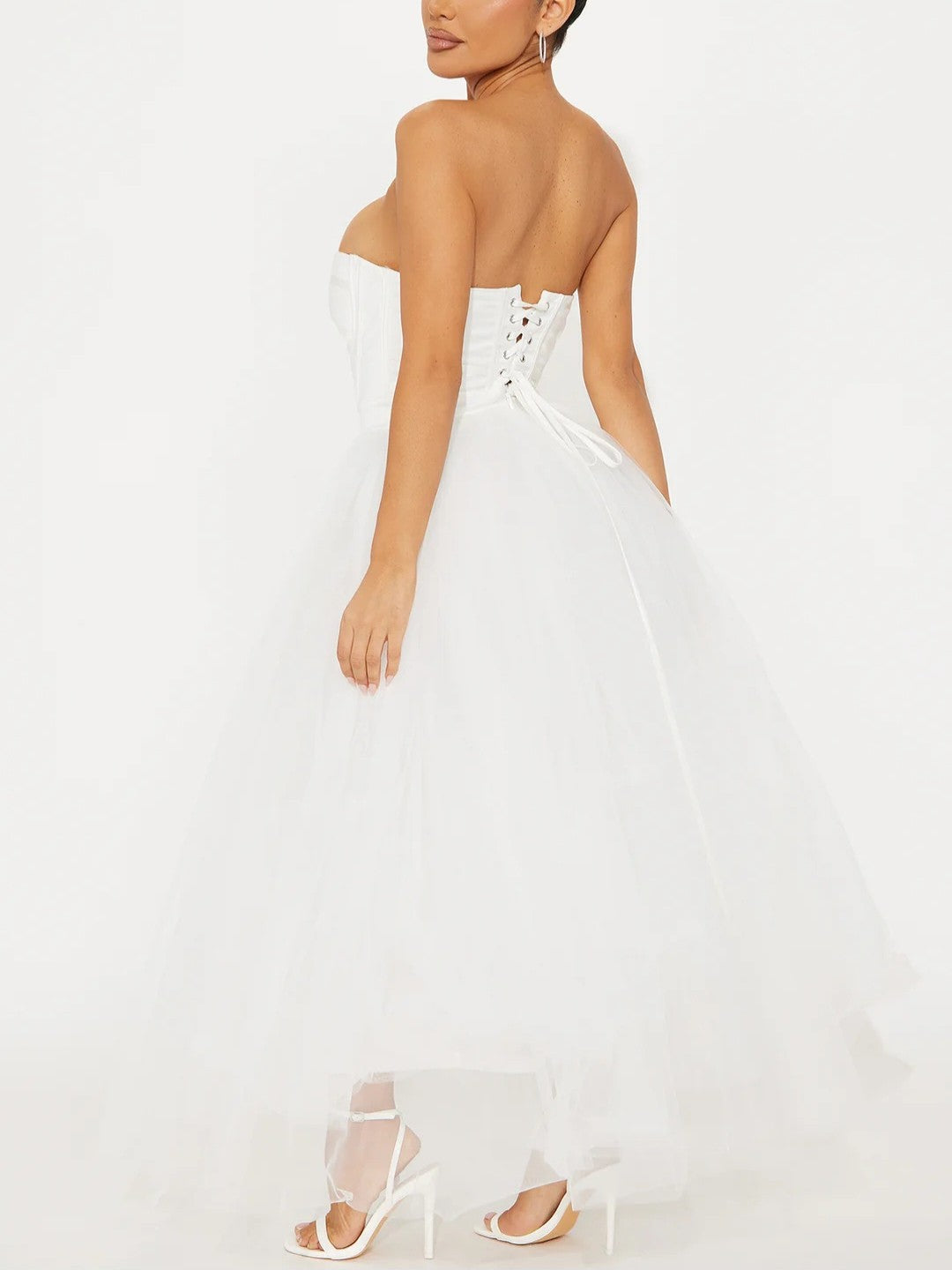 Heaven Sent Corset Tulle Midi Dress - White