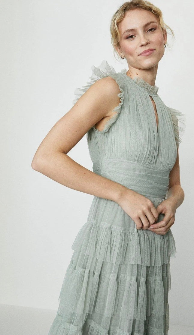 Frill Me Up Ruffle Sleeve Midi Dress - Sage