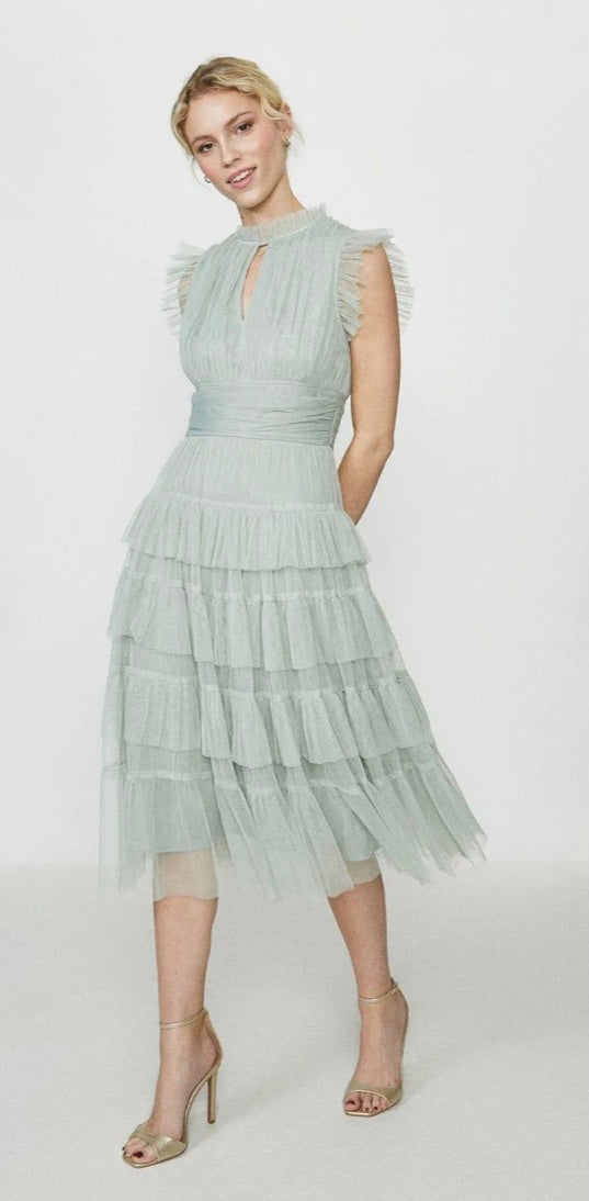 Frill Me Up Ruffle Sleeve Midi Dress - Sage