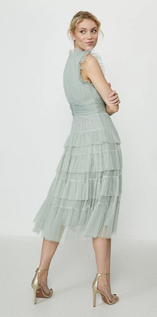 Frill Me Up Ruffle Sleeve Midi Dress - Sage