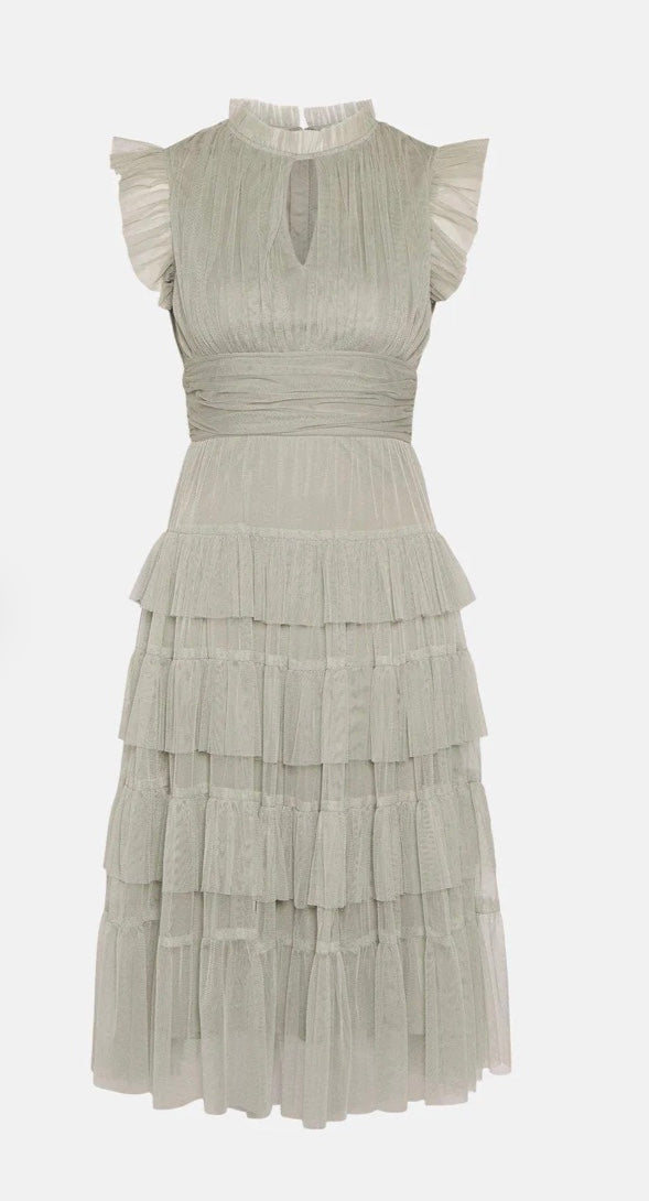 Frill Me Up Ruffle Sleeve Midi Dress - Sage