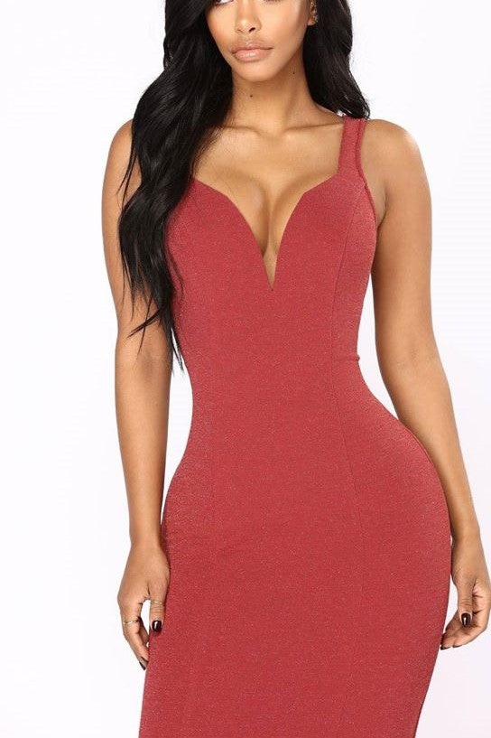 Red Hot & Unbothered Sparkly Midi Dress - Red